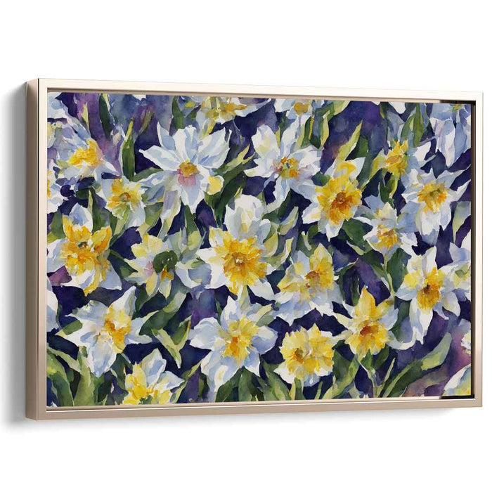 Springtime Melody Blossom Symphony: Watercolor Daffodils Flourish Canvas Art
