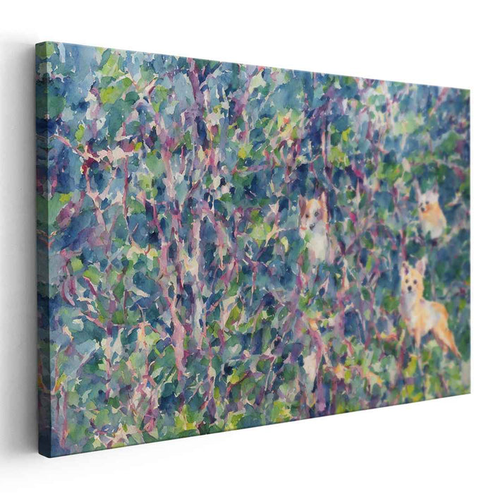 Whimsical Foxes: Enchanted Forest Watercolor Canvas Art Print