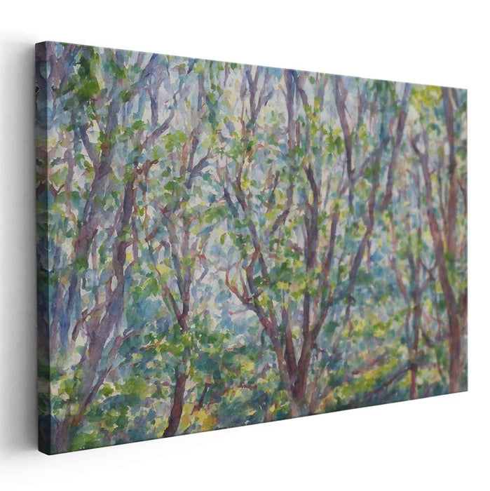 Sunlit Forest Canopy: A Tranquil Impressionist Landscape