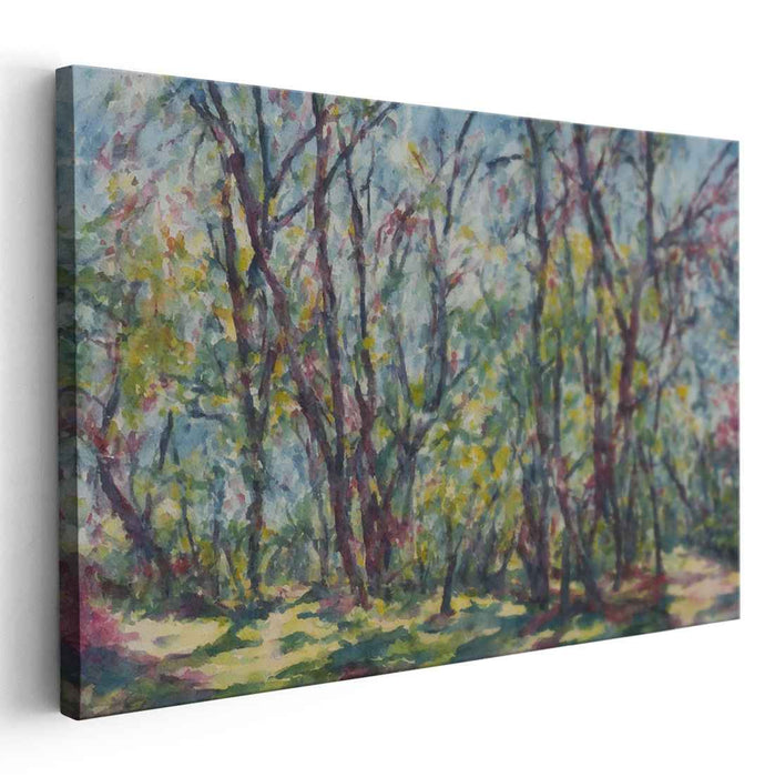Dappled Shade Symphony: Impressionist Forest Canopy Canvas Art Print