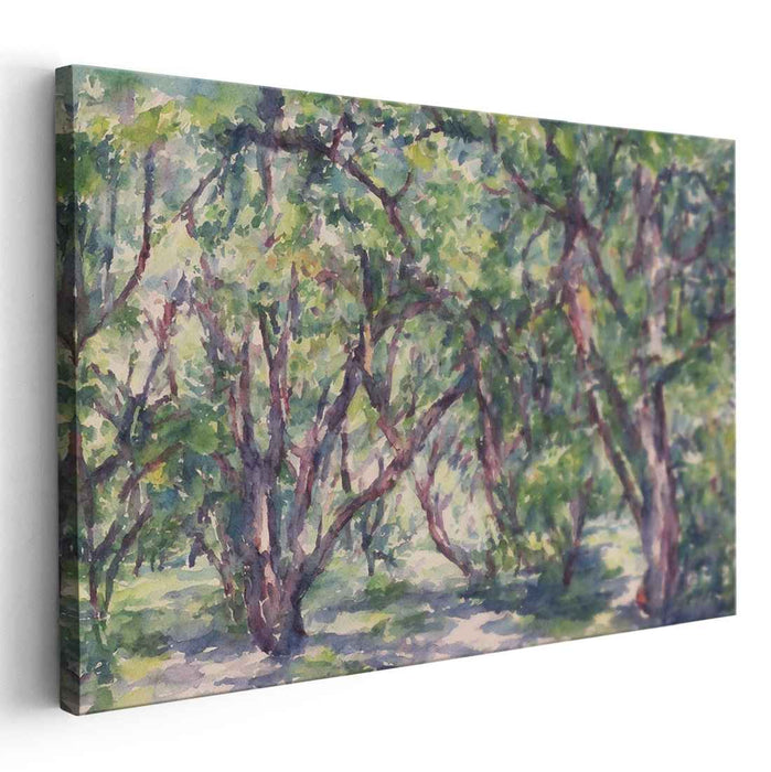 Vivid Arboreal Ripples: Impressionist Forest Watercolor Landscape