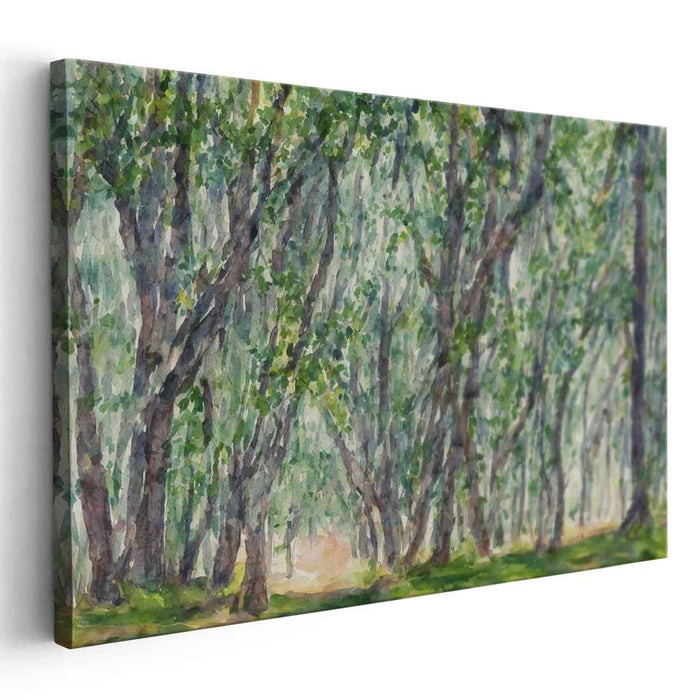 Tranquil Woods Aquarelle View: Serene Forest Watercolor Landscape