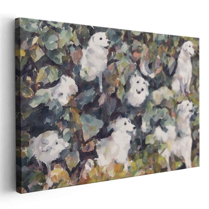 Whimsical Canines in the Garden: Impressionist-Inspired Dog Canvas Art