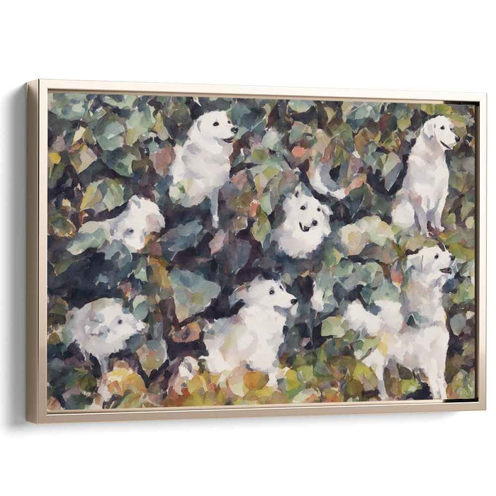Whimsical Canines in the Garden: Impressionist-Inspired Dog Canvas Art