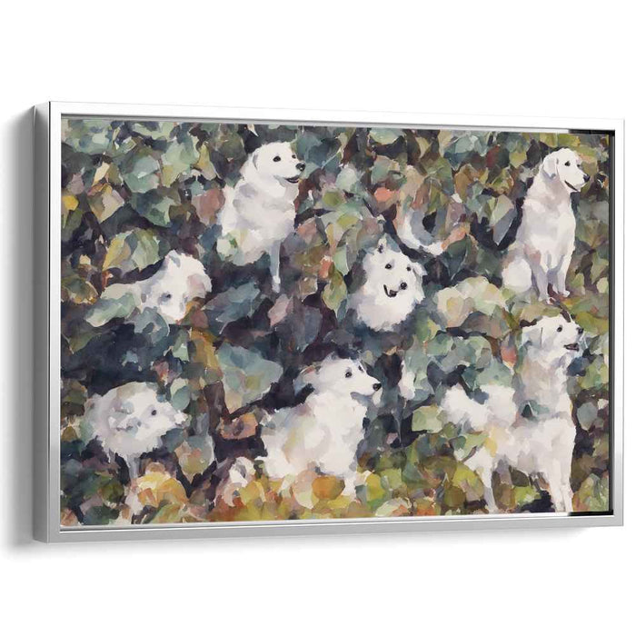 Whimsical Canines in the Garden: Impressionist-Inspired Dog Canvas Art