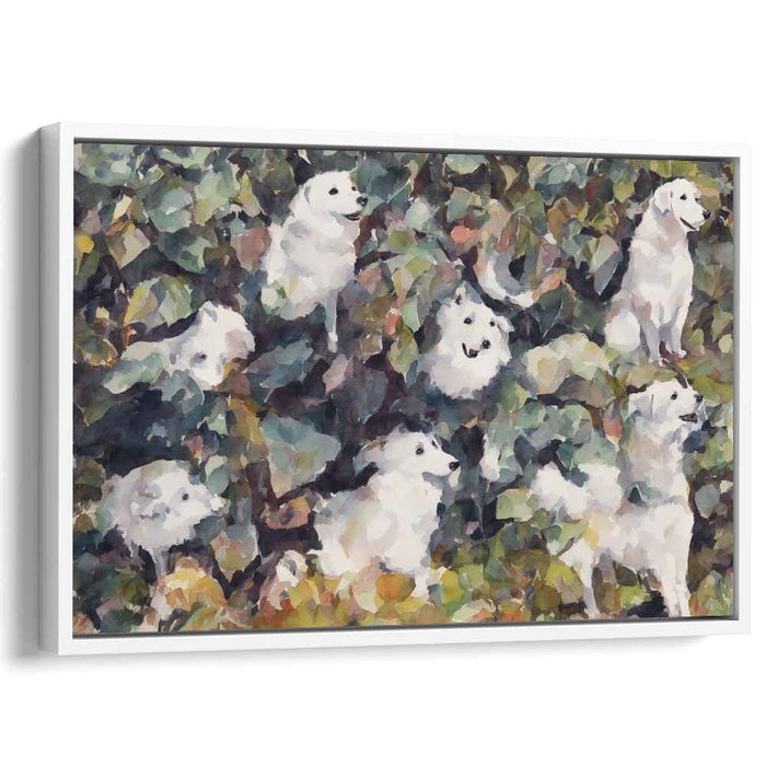 Whimsical Canines in the Garden: Impressionist-Inspired Dog Canvas Art