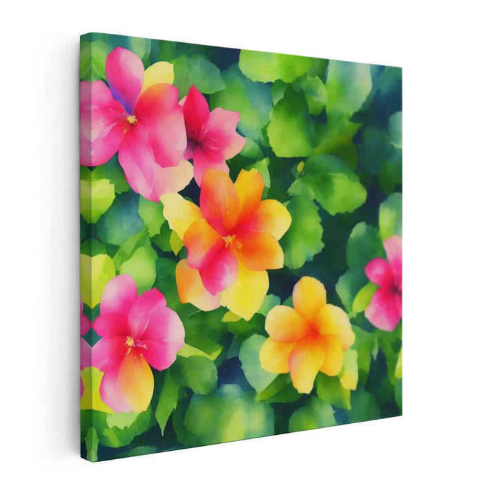 Tropical Mirage Bloom: Tropical Floral Watercolor Canvas Art Print