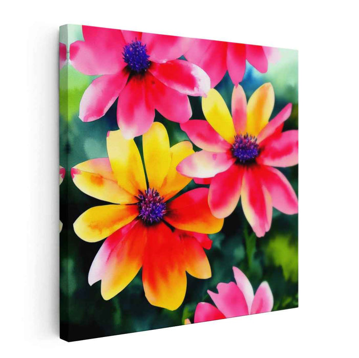 Petals in Hues: Vivid Watercolor Floral Canvas Art