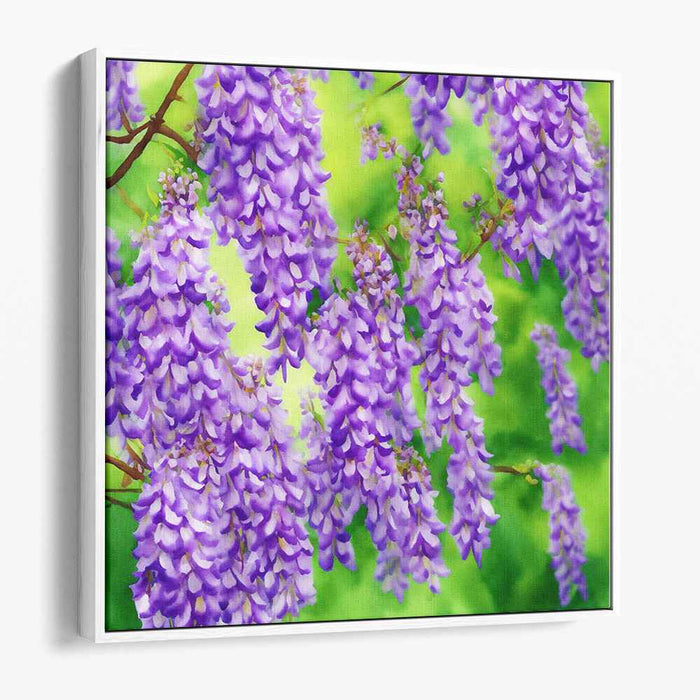 Floral Cascade Illusion: Realistic Wisteria Blossom Canvas Art Print