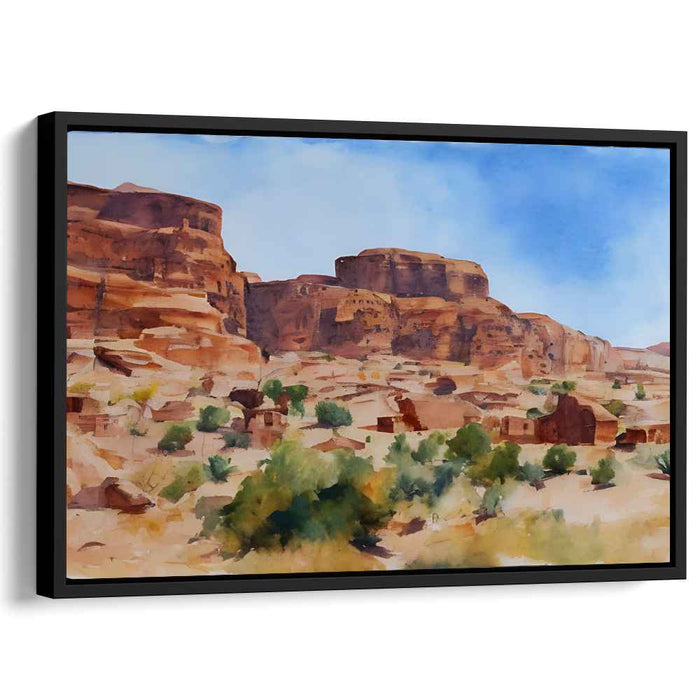 Whispers Of Echoing Canyon: Tranquil Canyon Watercolor Landscape Art Print