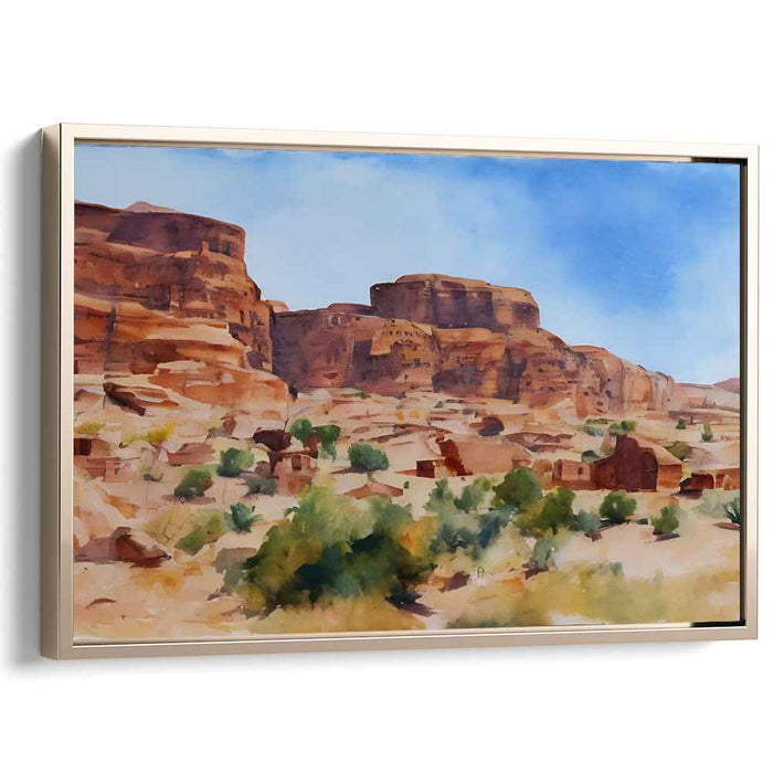 Whispers Of Echoing Canyon: Tranquil Canyon Watercolor Landscape Art Print