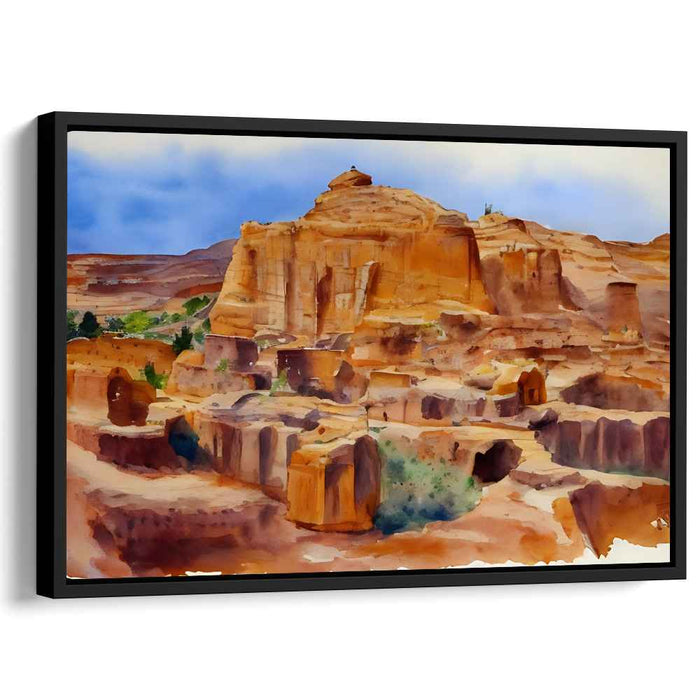 Misty Echoes Among Rocks: Watercolor Canyon Landscape