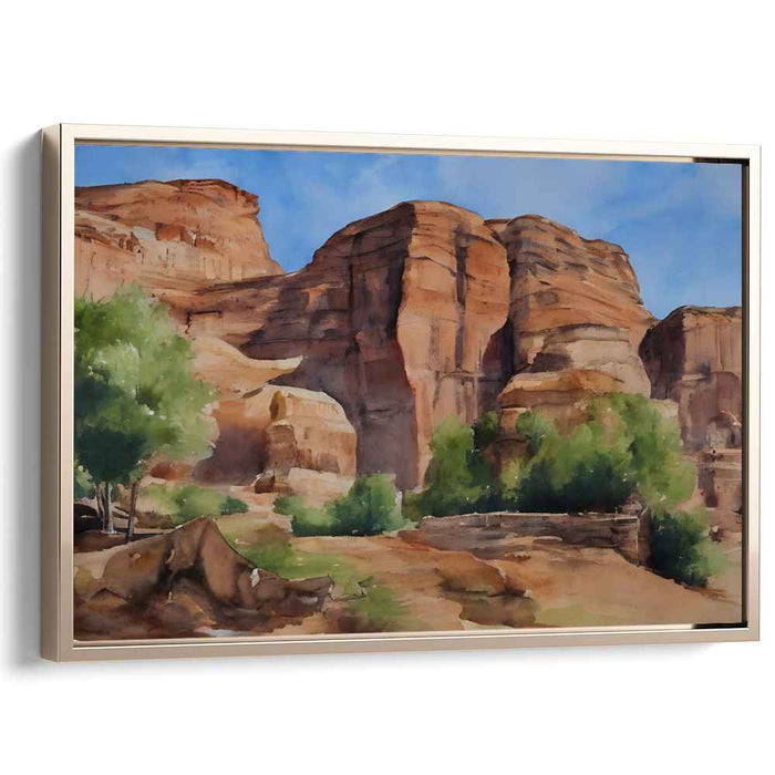 Desert Canyons at Dusk: Serene Watercolor Landscape