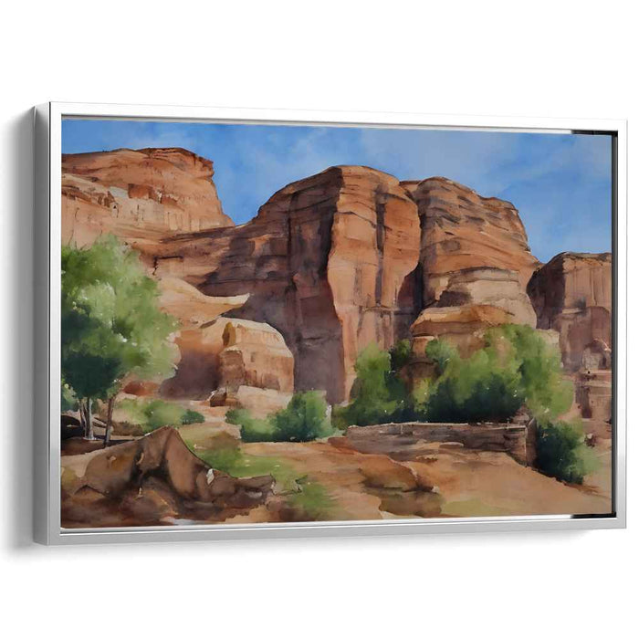 Desert Canyons at Dusk: Serene Watercolor Landscape