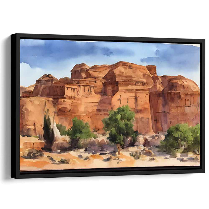 Ancient Cliff Reflections: Watercolor Landscape of Time-Worn Cliffs