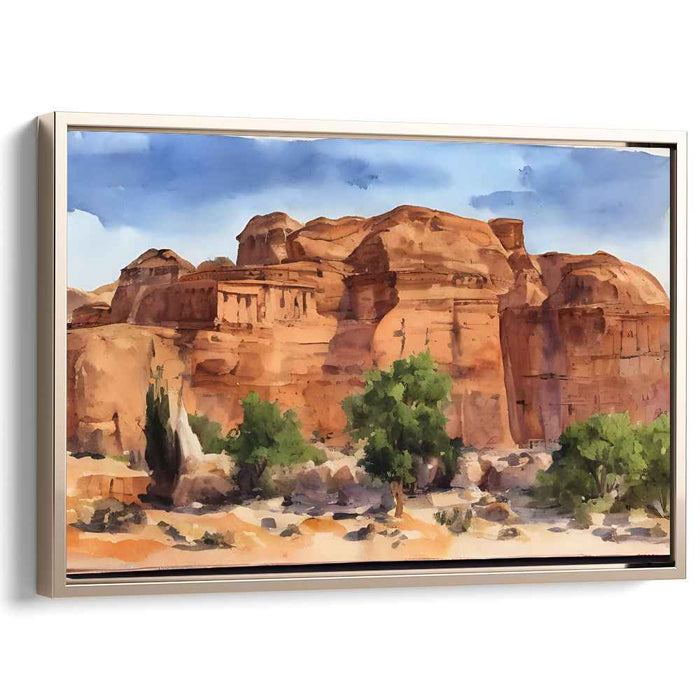 Ancient Cliff Reflections: Watercolor Landscape of Time-Worn Cliffs