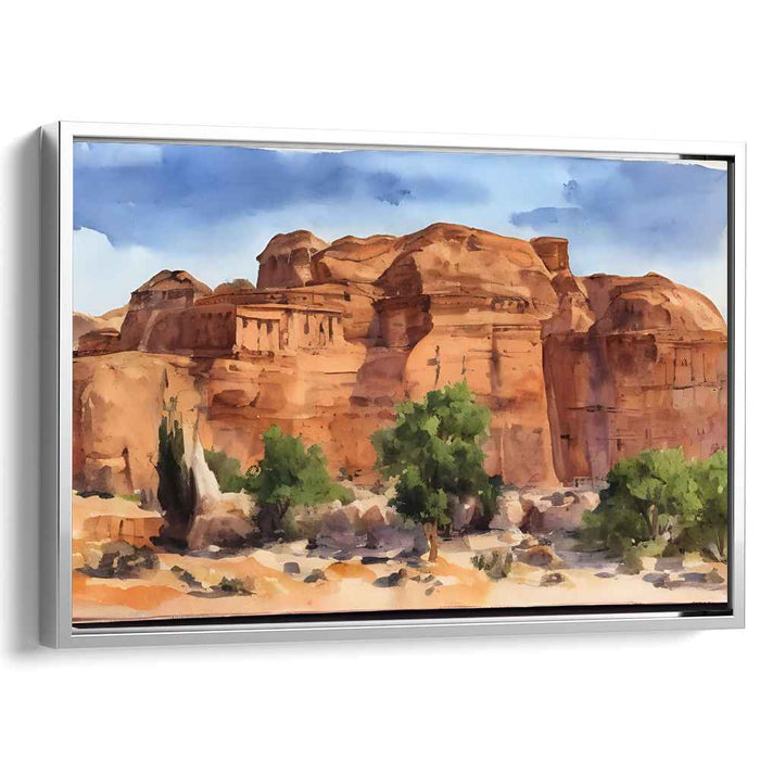 Ancient Cliff Reflections: Watercolor Landscape of Time-Worn Cliffs