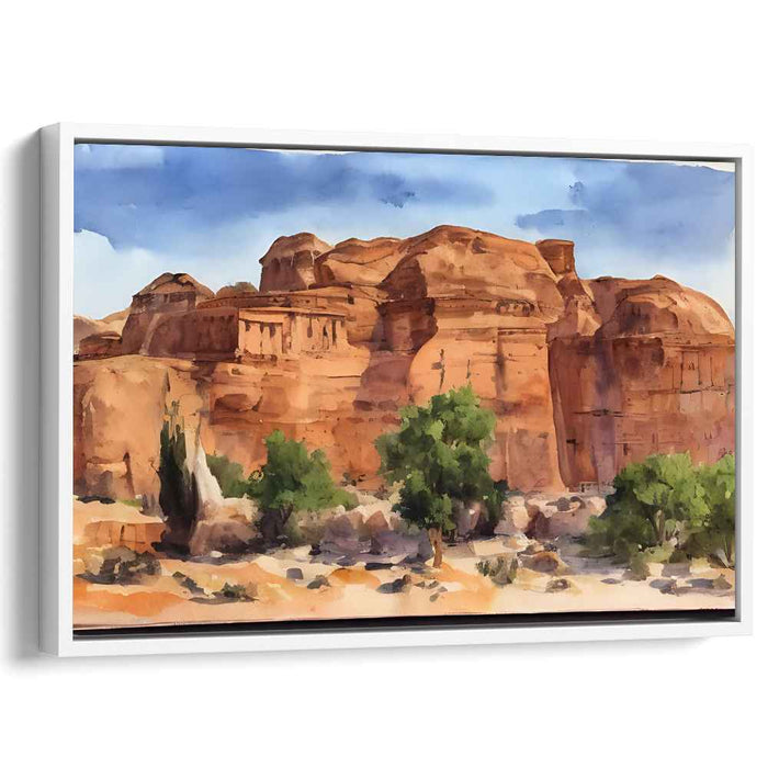 Ancient Cliff Reflections: Watercolor Landscape of Time-Worn Cliffs