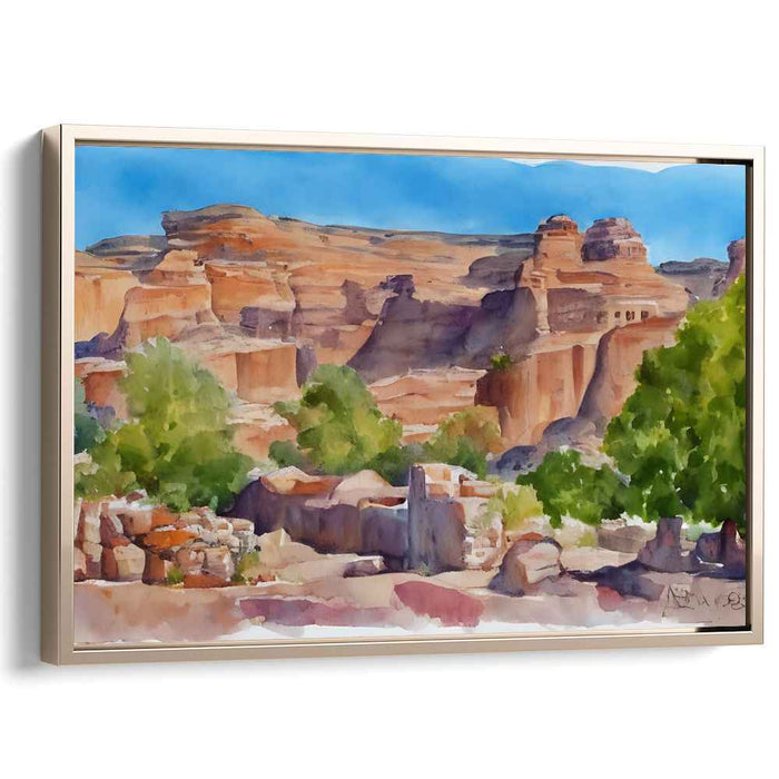 Serenity in Sunlit Canyons: Watercolor Landscape Art Print