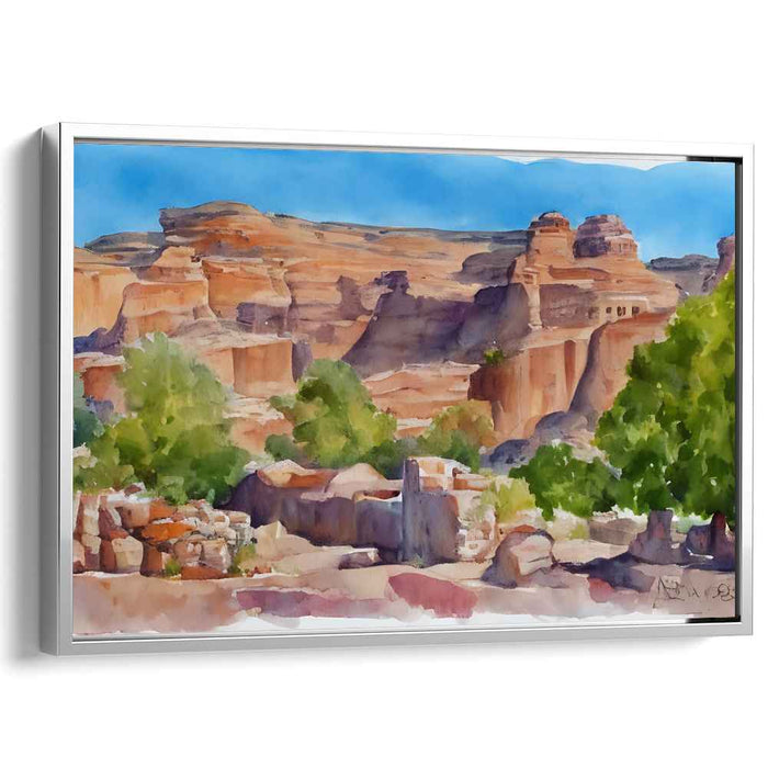 Serenity in Sunlit Canyons: Watercolor Landscape Art Print