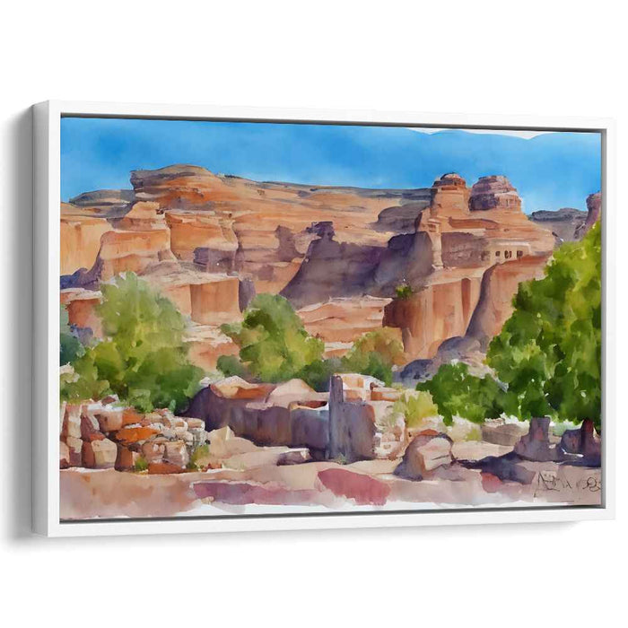 Serenity in Sunlit Canyons: Watercolor Landscape Art Print