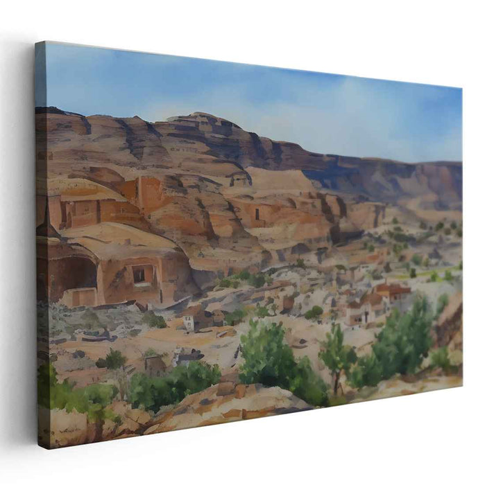 Echoes of Stone Abodes: Watercolor of Ancient Cliff Dwellings