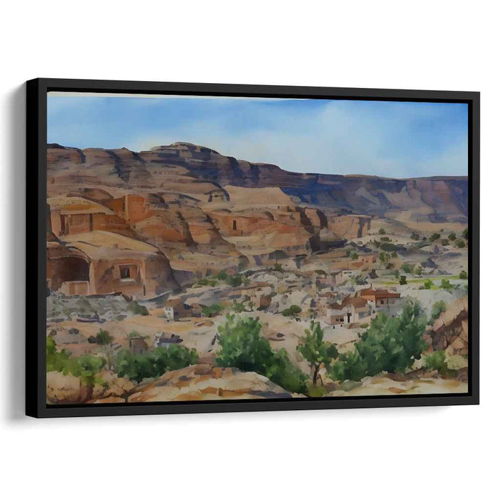 Echoes of Stone Abodes: Watercolor of Ancient Cliff Dwellings