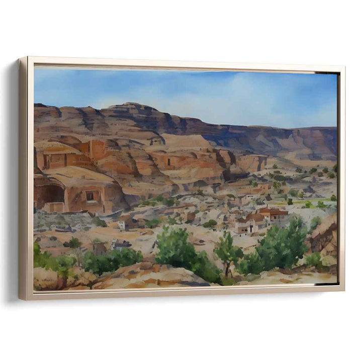 Echoes of Stone Abodes: Watercolor of Ancient Cliff Dwellings