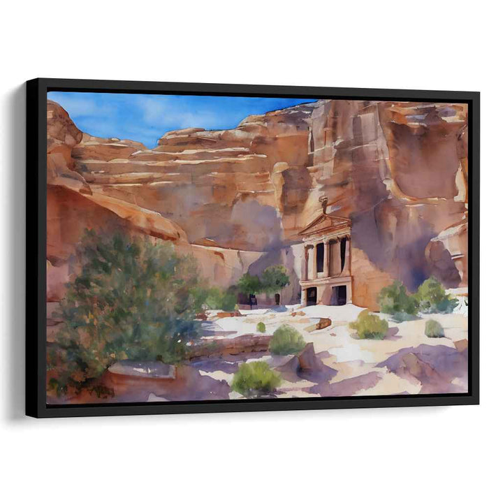 Ethereal Echoes of Jordan's Rose: Watercolor Depiction of Petra's Timeless Beauty