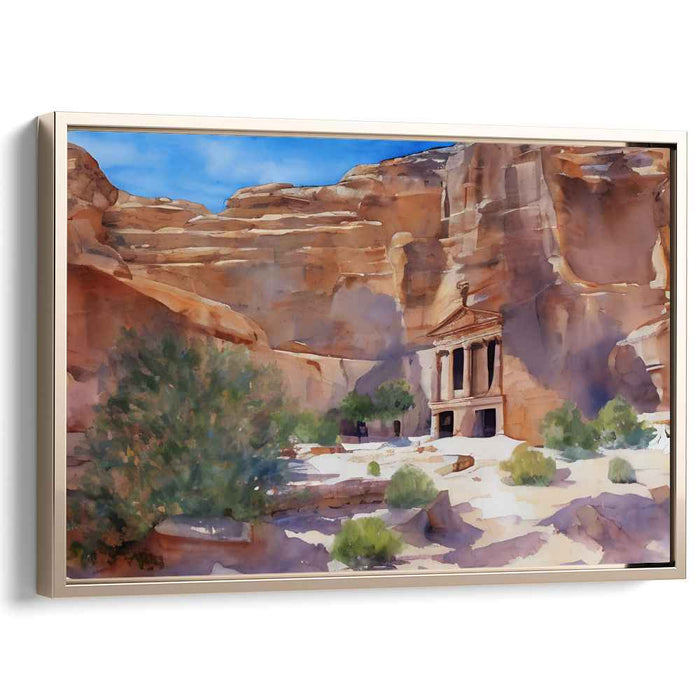 Ethereal Echoes of Jordan's Rose: Watercolor Depiction of Petra's Timeless Beauty