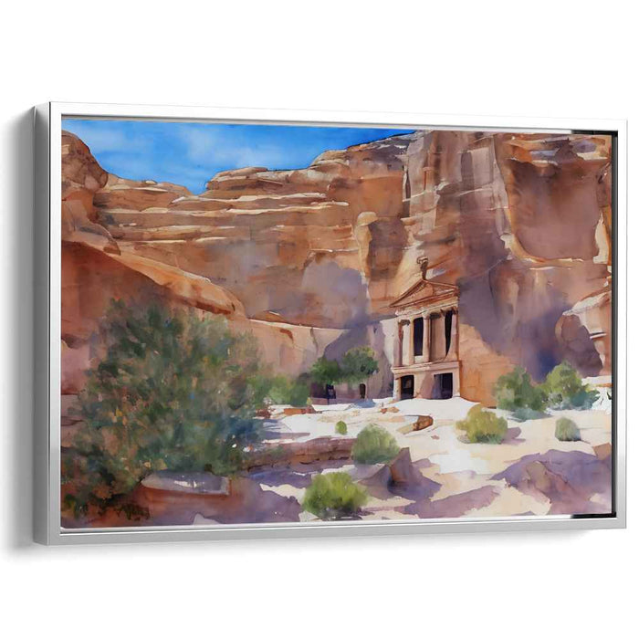 Ethereal Echoes of Jordan's Rose: Watercolor Depiction of Petra's Timeless Beauty