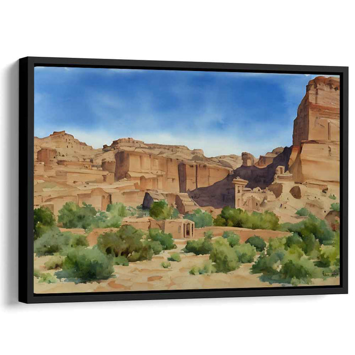 Ancient Desert Oasis: Watercolor Landscape of Timeless Ruins