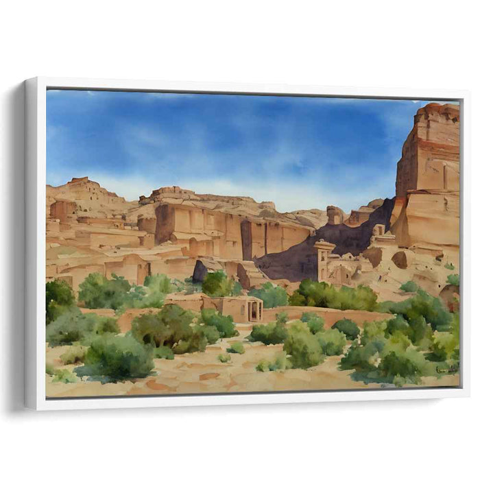 Ancient Desert Oasis: Watercolor Landscape of Timeless Ruins