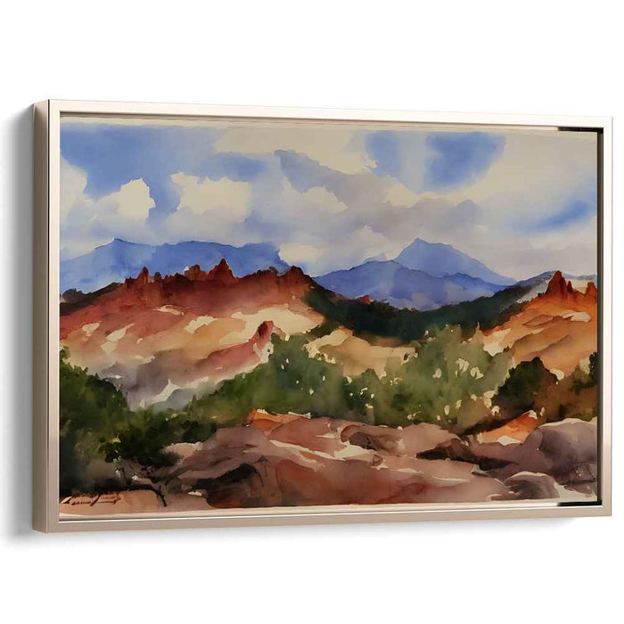 Misty Cascading Peaks: Watercolor Landscape of Majestic Mountains