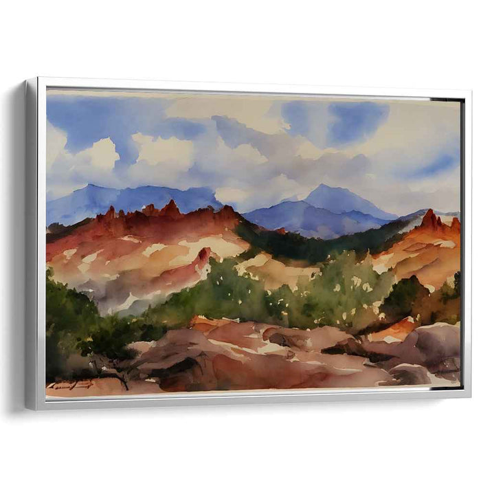 Misty Cascading Peaks: Watercolor Landscape of Majestic Mountains