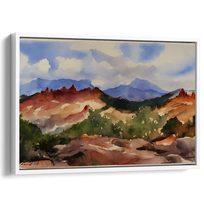 Misty Cascading Peaks: Watercolor Landscape of Majestic Mountains