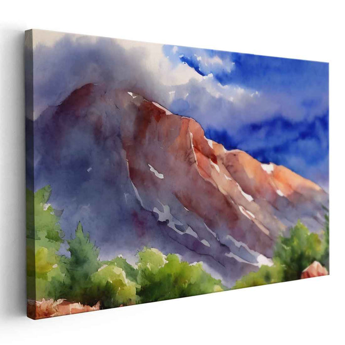 Misty Horizon Whispering Wind: Watercolor Landscape Canvas Art Print