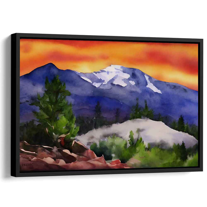 Serene Sunset Over Snow-Capped Peaks: Tranquil Mountain Landscape Canvas Art Print