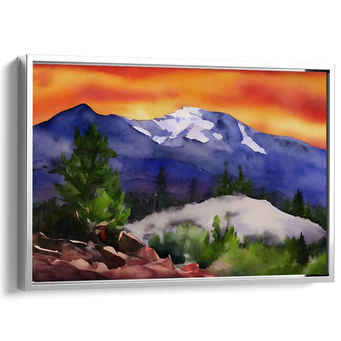 Serene Sunset Over Snow-Capped Peaks: Tranquil Mountain Landscape Canvas Art Print