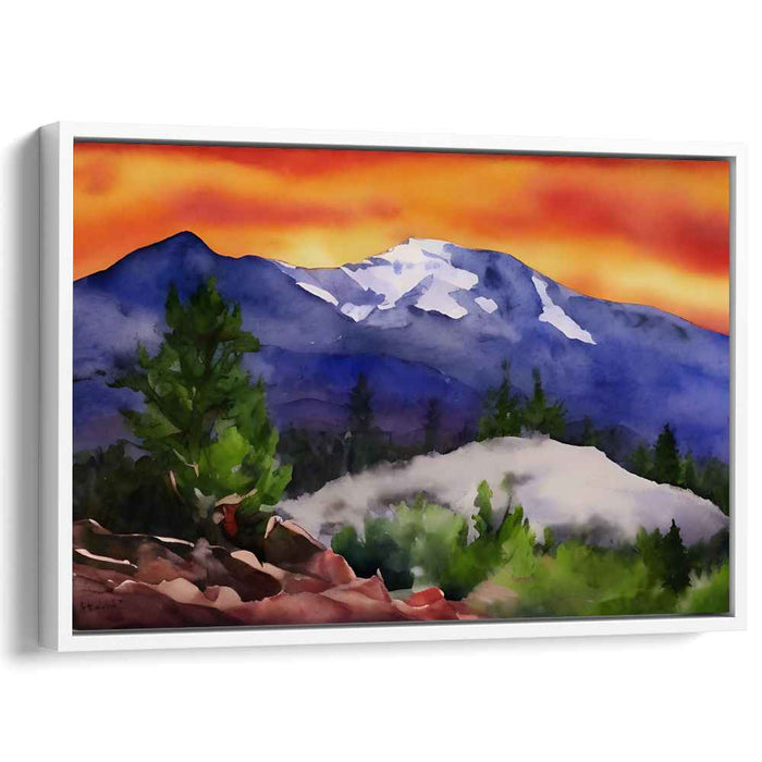 Serene Sunset Over Snow-Capped Peaks: Tranquil Mountain Landscape Canvas Art Print