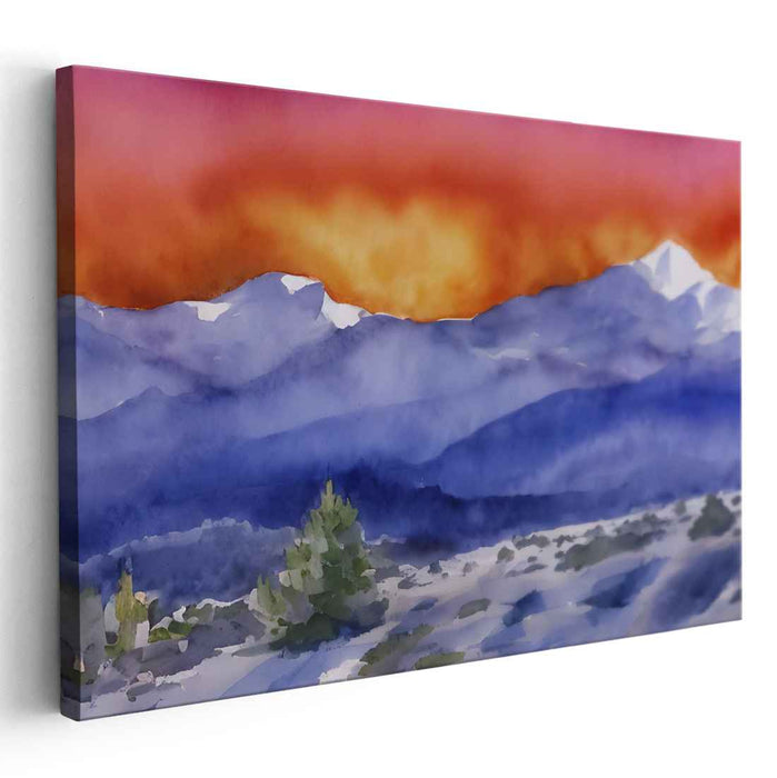 Misty Peaks Canvas Symphony: Watercolor Mountain Landscape Canvas Art Print