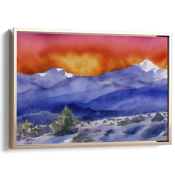 Misty Peaks Canvas Symphony: Watercolor Mountain Landscape Canvas Art Print