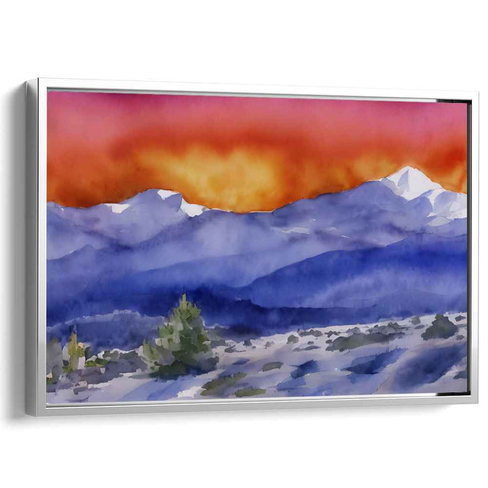 Misty Peaks Canvas Symphony: Watercolor Mountain Landscape Canvas Art Print