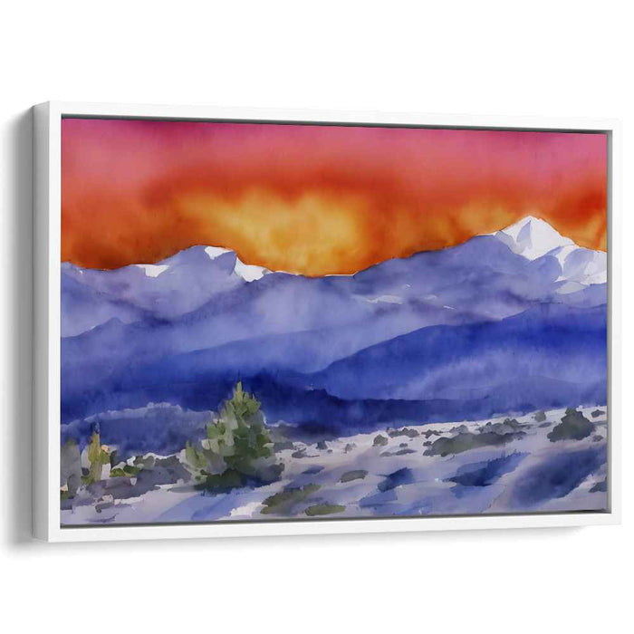 Misty Peaks Canvas Symphony: Watercolor Mountain Landscape Canvas Art Print