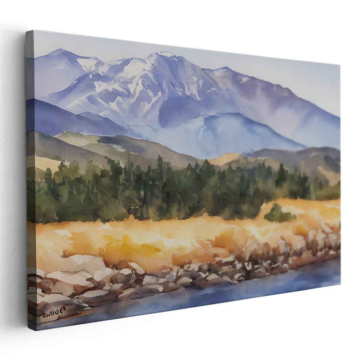 Tranquil Pastel Horizon: Serene Watercolor Landscape Canvas Art Print