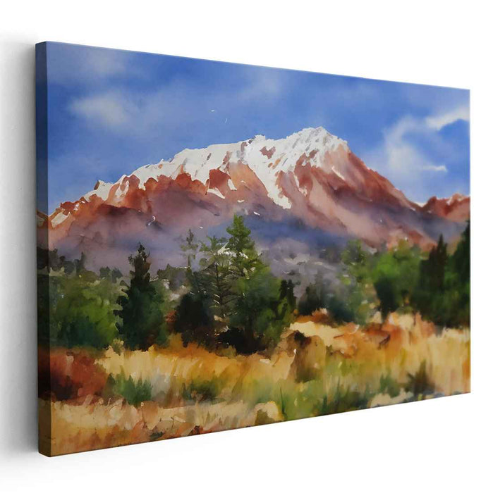 Majestic Mountain Majesty: Serene Watercolor Landscape Art