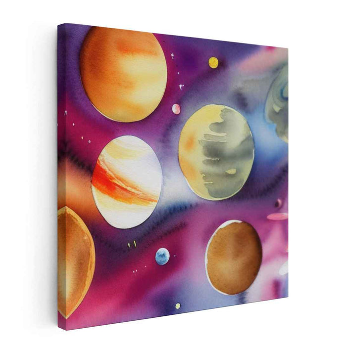 Stellar Aquatic Ripples: Abstract Cosmic Watercolor Canvas Art Print