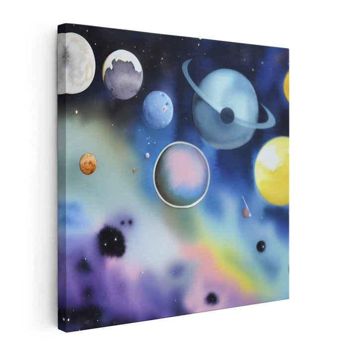 Cosmic Kaleidoscope Symphony: Vibrant Planets in the Cosmos Canvas Art Print