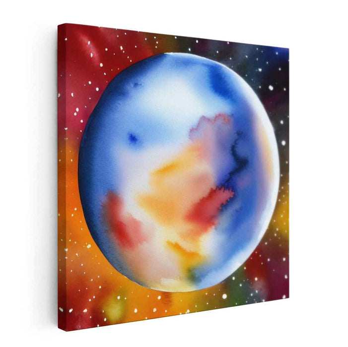 Cosmic Watercolor Cascade: Watercolor Planet in Vibrant Nebula