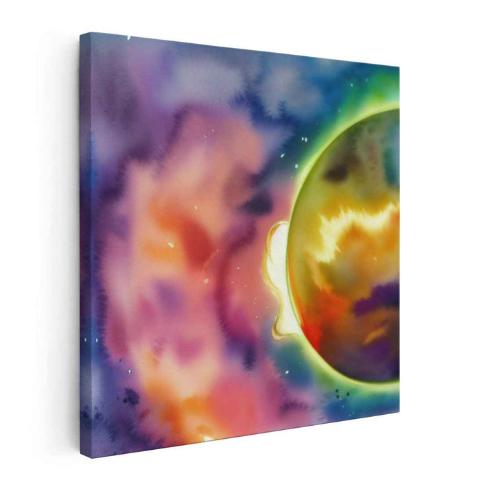 Celestial Hues Merge Seamlessly: Cosmic Watercolor Canvas Art Print